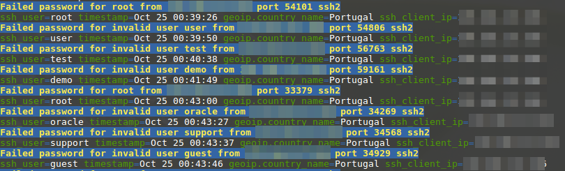 EQUEL Result of query for failed SSH logins with optimized text output